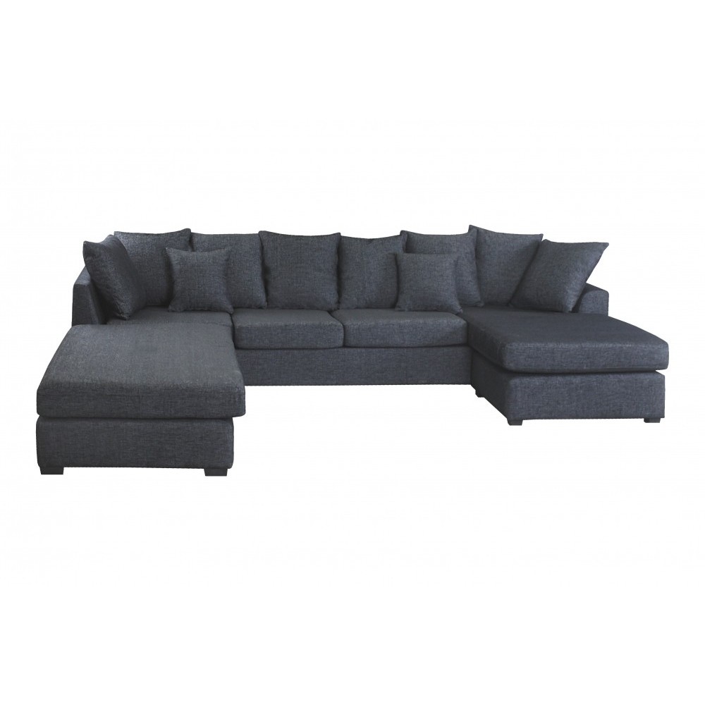 Canapé d'angle panoramique en tissu de qualité BELO, méridienne gauche, gris Canapé d'angle panoramique en tissu de qualité BELO, méridienne gauche, gris