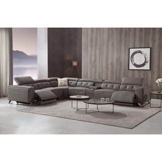 Canapé d'angle avec 2 relax électriques en cuir de buffle italien de luxe, 8 places MONACO, POUF OFFERT, moka, angle gauche