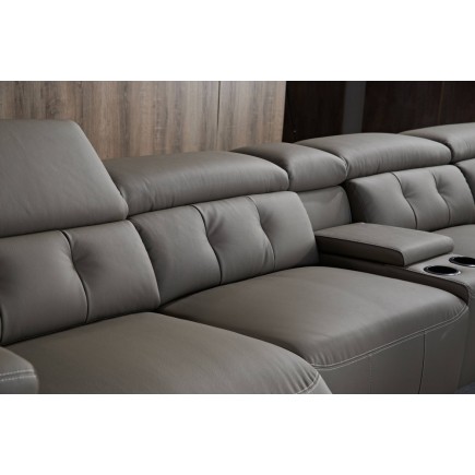 Canapé d'angle avec 2 relax électriques en cuir de buffle italien de luxe, 8 places MONACO, POUF OFFERT, moka, angle gauche