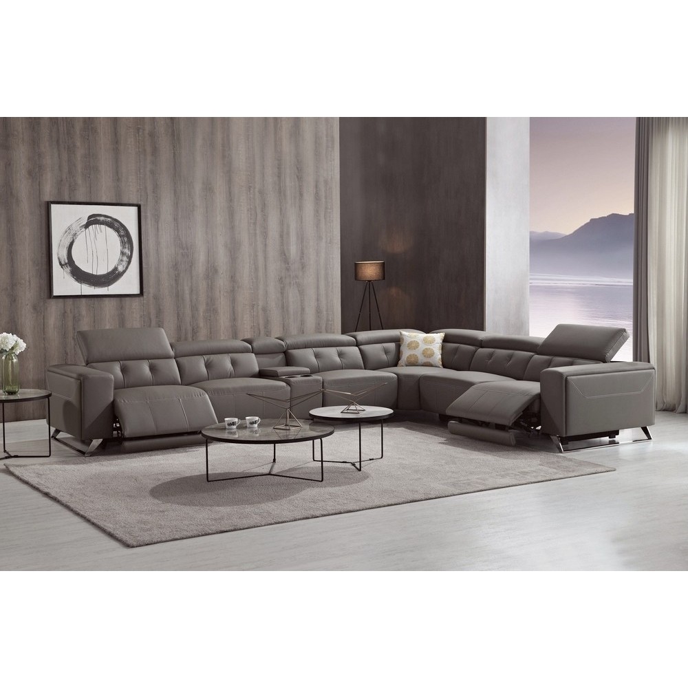 Canapé d'angle avec 2 relax électriques en cuir de buffle italien de luxe, 8 places MONACO, POUF OFFERT, moka, angle droit Canapé d'angle avec 2 relax électriques en cuir de buffle italien de luxe, 8 places MONACO, POUF OFFERT, moka, angle droit