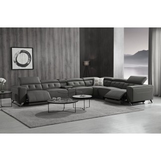 Canapé d'angle avec 2 relax électriques en cuir de buffle italien de luxe, 8 places MONACO, POUF OFFERT, gris foncé, angle droit