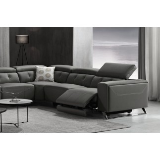Canapé d'angle avec 2 relax électriques en cuir de buffle italien de luxe, 8 places MONACO, POUF OFFERT, gris foncé, angle droit