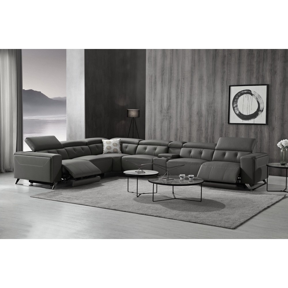 Canapé d'angle avec 2 relax électriques en cuir de buffle italien de luxe, 8 places MONACO, POUF OFFERT, gris foncé, angle gauch Canapé d'angle avec 2 relax électriques en cuir de buffle italien de luxe, 8 places MONACO, POUF OFFERT, gris foncé, angle gauch