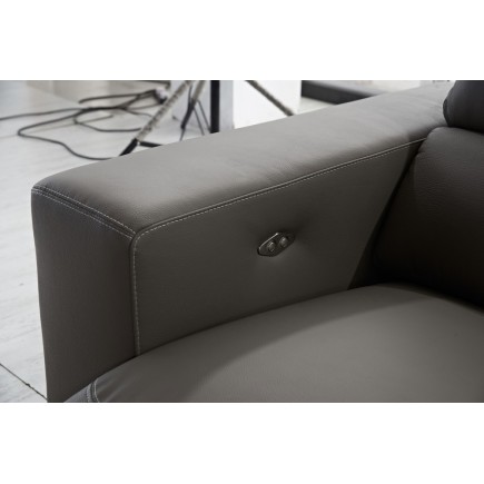 Canapé d'angle avec 2 relax électriques en cuir de buffle italien de luxe, 8 places MONACO, POUF OFFERT, gris foncé, angle gauch