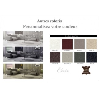 Canapé d'angle avec 2 relax électriques en cuir de buffle italien de luxe, 8 places MONACO, POUF OFFERT, couleur personnalisée,