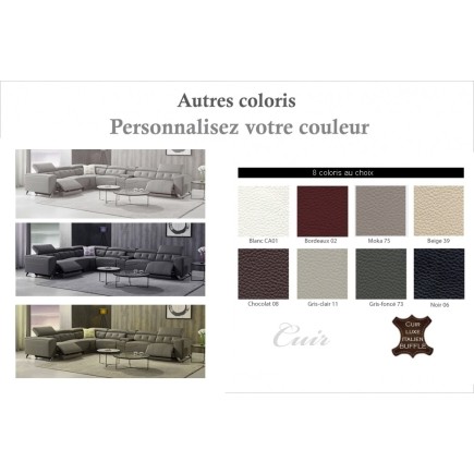 Canapé d'angle avec 2 relax électriques en cuir de buffle italien de luxe, 8 places MONACO, POUF OFFERT, couleur personnalisée,