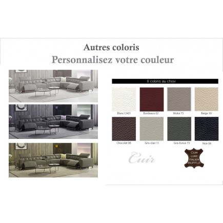 Canapé d'angle avec 2 relax électriques en cuir de buffle italien de luxe, 8 places MONACO, POUF OFFERT, couleur personnalisée,