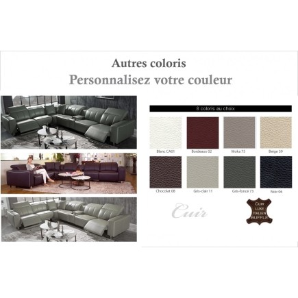 Solde de paiement: Canapé d'angle relax en cuir de buffle italien de luxe avec 2 relax électriques, 7/8 places, monte carlo, cou