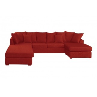 Canapé d'angle panoramique en tissu de qualité BELO, méridienne gauche, rouge