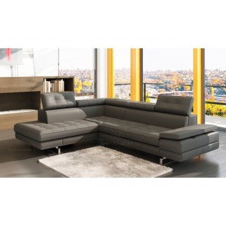2eme paiement de la commande: Canapé d'angle en cuir italien 6 places moda, gris foncé, angle gauche, en 6x sans frais, total de
