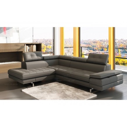 2eme paiement de la commande: Canapé d'angle en cuir italien 6 places moda, gris foncé, angle gauche, en 6x sans frais, total de