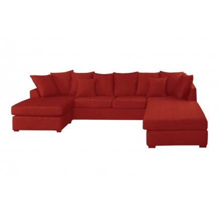Canapé d'angle panoramique en tissu de qualité BELO, méridienne droite, rouge