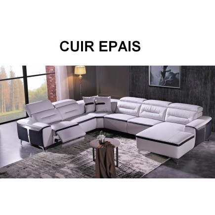 Récapitulatif de la commande: canapé d'angle relax électrique en cuir epais buffle italien de luxe: combirelax, blanc et noir ,