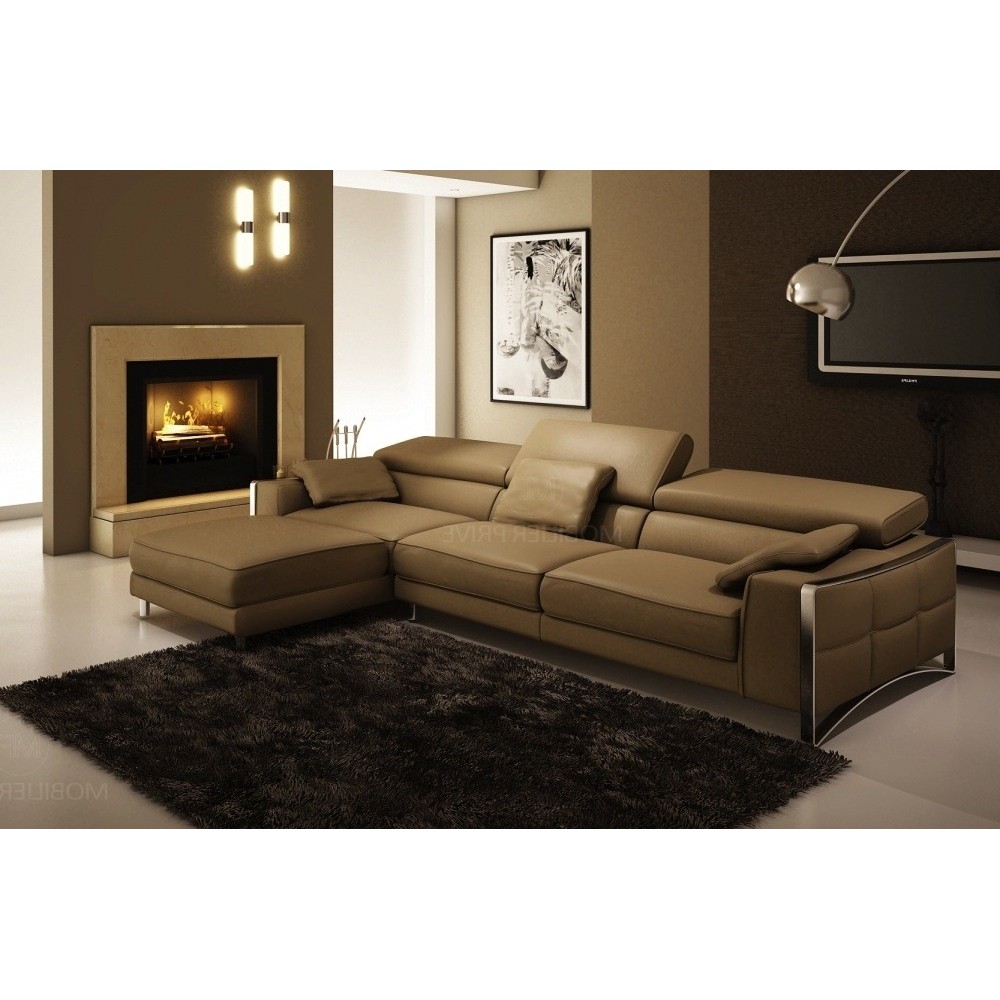 Canapé d'angle en cuir italien 5 places SUEDE, marron, angle gauche Canapé d'angle en cuir italien 5 places SUEDE, marron, angle gauche