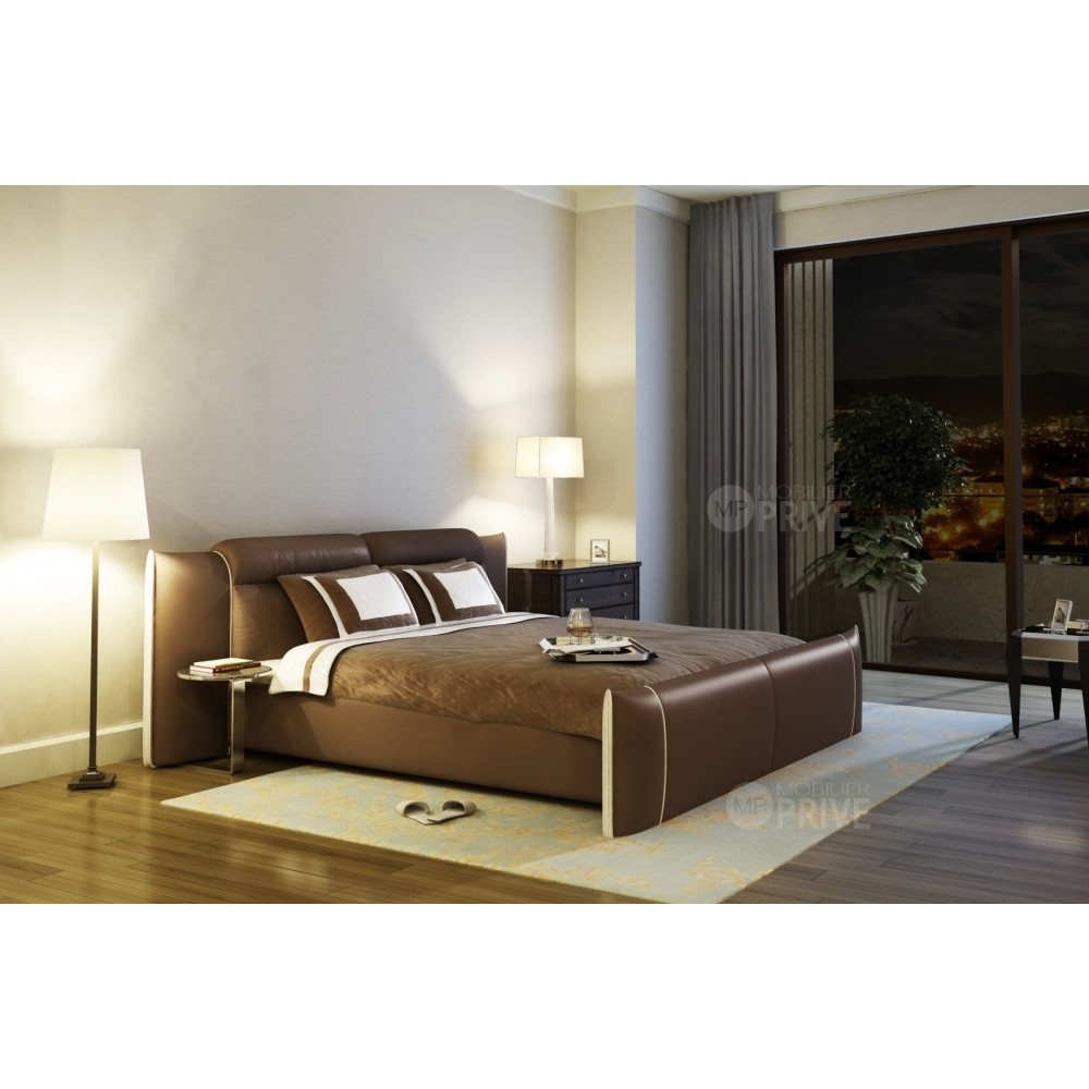 Lit en cuir italien de luxe DORNA, chocolat, 140X190