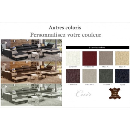 1er paiement de la commande : Canapé d'angle en cuir buffle italien de luxe 8/9 places giant, couleur personnalisée: Choix de la