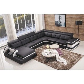 2eme paiement de la commande: Canapé d'angle cuir buffle italien 7/8 places , bellissimo, noir et blanc, angle droit, 6x sans fr