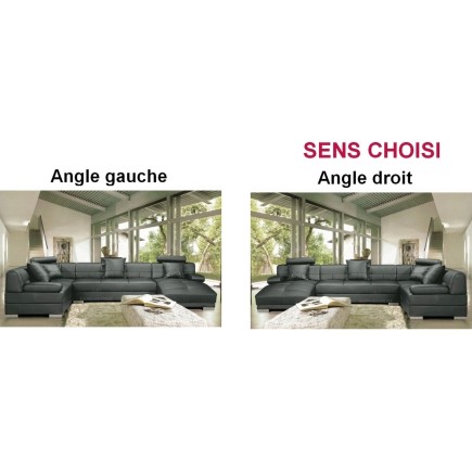 Canapé d'angle LOS ANGELES en cuir haut de gamme italien vachette Vénésetti Tout cuir Prestige luxe (tour de caisse en cuir) Gri