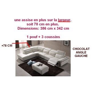 Récapitulatif commande: canapé d'angle relax en cuir buffle italien de luxe relaxino sur mesure personnalisé, chocolat, angle ga