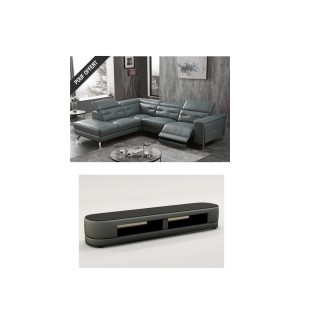 2ème partie des paiements: Canapé d'angle avec 1 relax électrique cuir de buffle italien de luxe 6 places revolax gris foncé, an