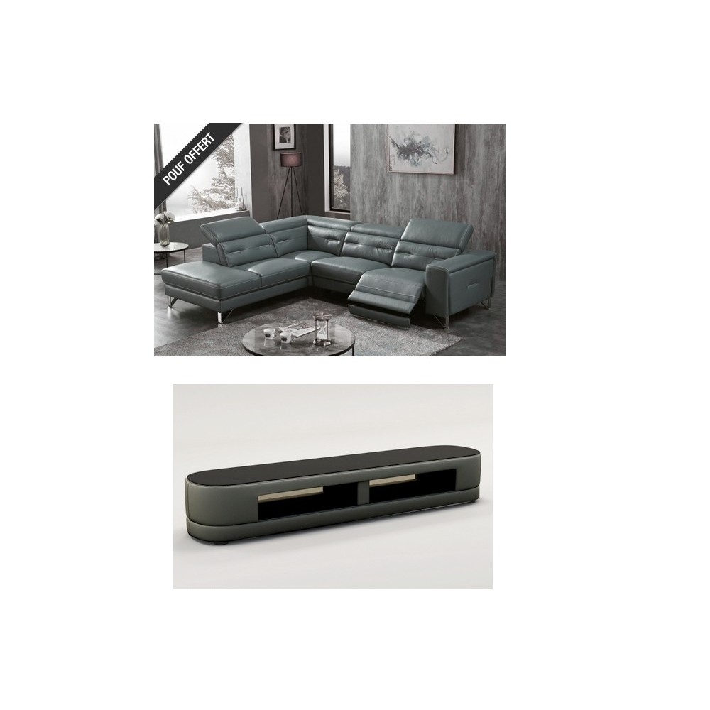 2ème partie des paiements: Canapé d'angle avec 1 relax électrique cuir de buffle italien de luxe 6 places revolax gris foncé, an