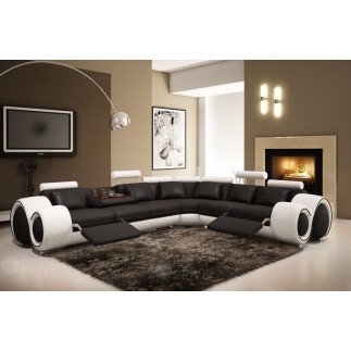 2eme paiement de la commande: Canapé d'angle en cuir italien : 5/6 places petit excelia, noir et blanc, angle droit, 6x sans fra