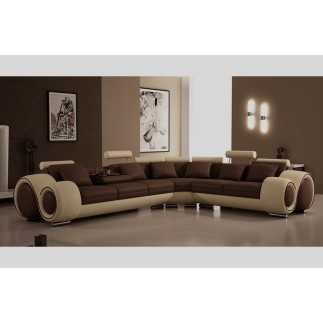 Canapé d'angle en cuir italien Luxe 7 places EXCELIA, noir et rouge, angle droit, 2 POUFS OFFERTS