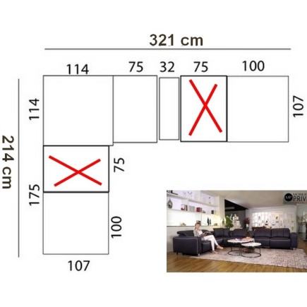 Canapé d'angle relax cuir de buffle italien de luxe double relax électrique, sur mesure personnalisé 321x214cm, MONTE CARLO, cou