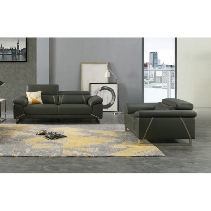 Solde de PAIEMENT DE LA COMMANDE: Ensemble canapé 3 places et fauteuil en cuir italien buffle granti, couleur gris foncé et lise