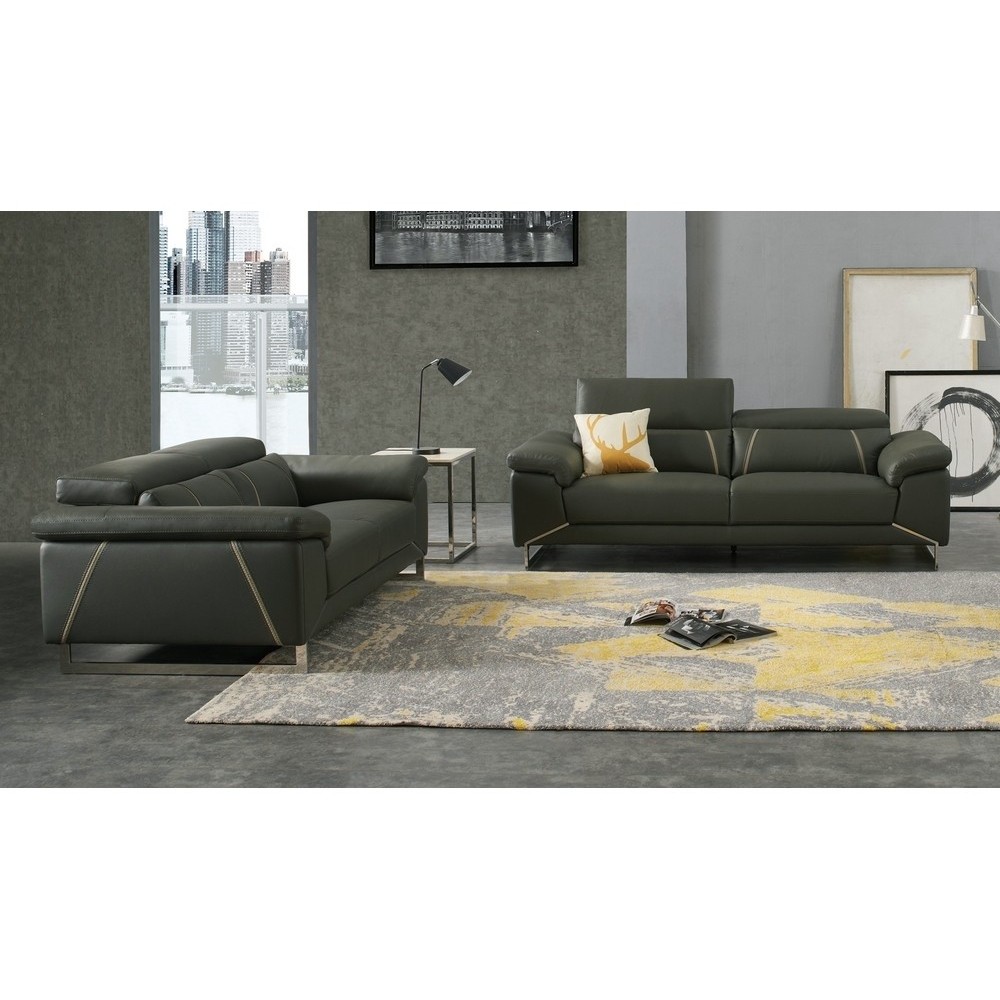 2eme paiement de la commande: Ensemble ensemble canapé 3 places et 2 places en cuir italien buffle granti, couleur gris foncé et