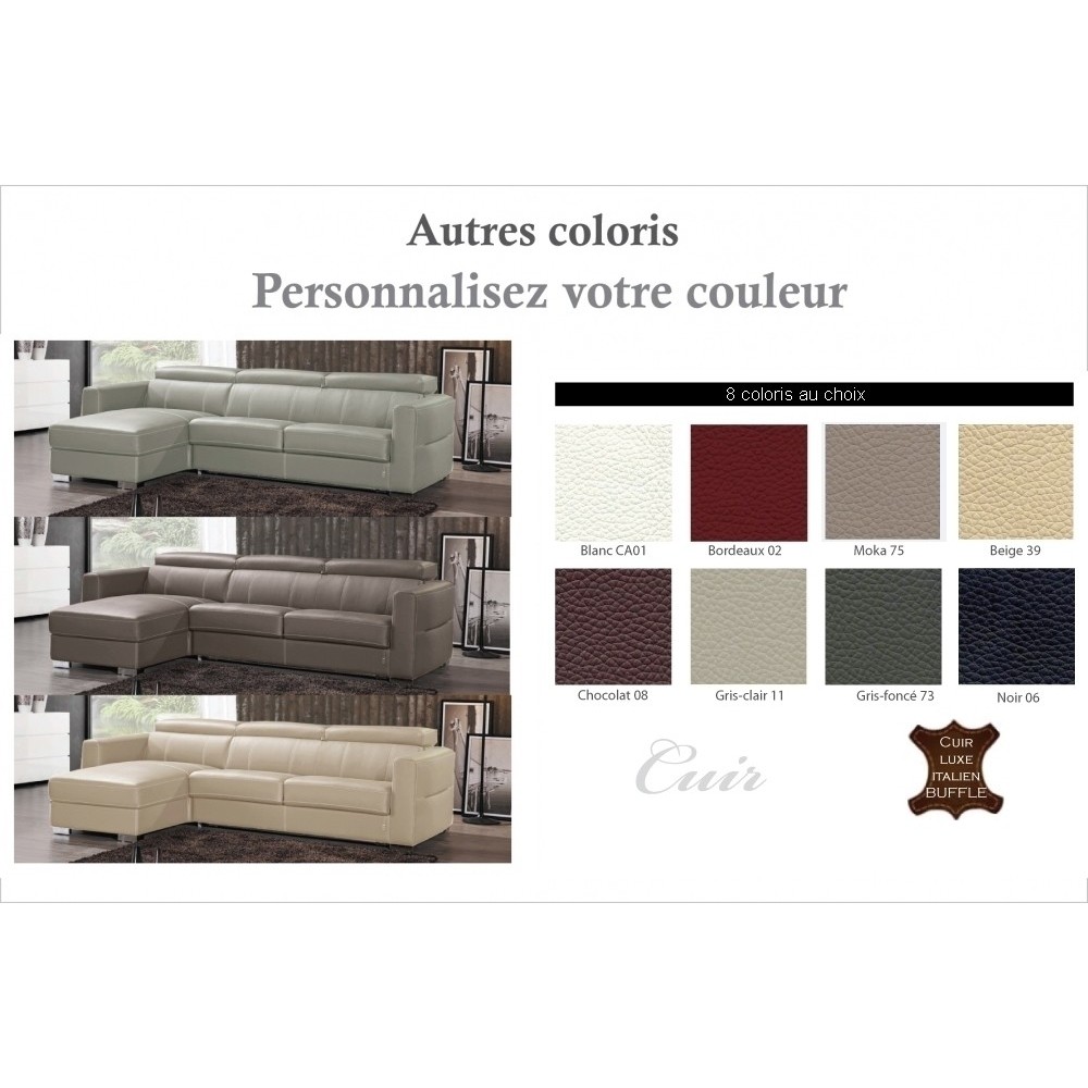 2ème paiement en 2x par Paypal commande: canapé d'angle convertible en cuir de buffle italien de luxe 5 places anthony, angle ga