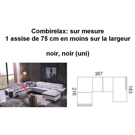 Solde de la commande: Canapé d'angle relax électrique cuir buffle italien luxe COMBIRELAX, Noir, Noir (uni), angle GAUCHE., sur