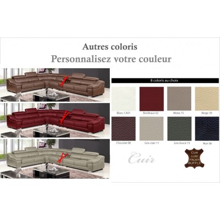 Canapé d'angle en cuir buffle italien de luxe 7 places londres couleur personnalisée, angle gauche, canapé personnalisé sur mesu