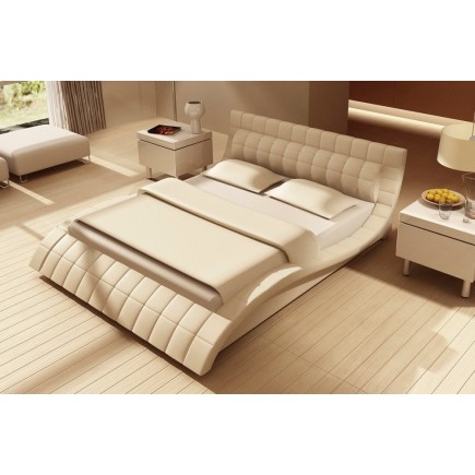 Lit design en 100% tout cuir italien de luxe BELIA, ivoire