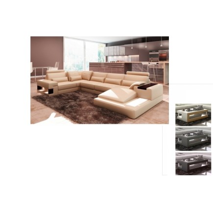 1er paiement acompte de la commande: Canapé d'angle en cuir italien 7 places best, beige, Table basse design de qualité xeri, be