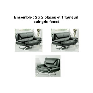 2eme paiement de la commande: Ensemble composé de 2 canapés 2 places et un fauteuil 1 place en cuir italien jonah, gris foncé, 6