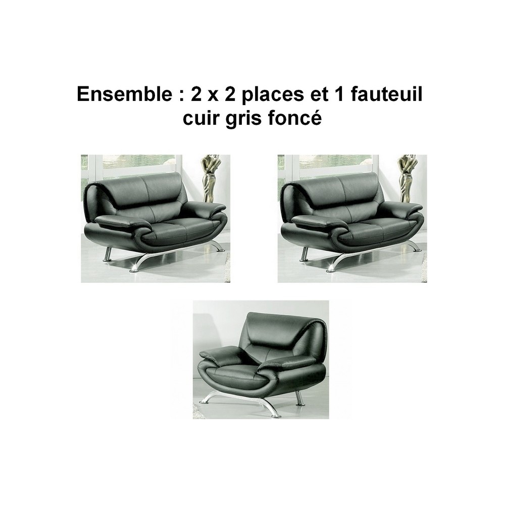 2eme paiement de la commande: Ensemble composé de 2 canapés 2 places et un fauteuil 1 place en cuir italien jonah, gris foncé, 6