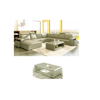 2ème paiement de la commande: Canapé d'angle en cuir italien 8 places diamant, gris clair, angle droit, Table basse en cuir ital