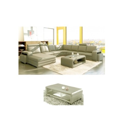 2ème paiement de la commande: Canapé d'angle en cuir italien 8 places diamant, gris clair, angle droit, Table basse en cuir ital