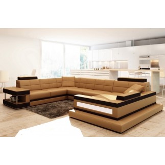 1er paiement de la commande: Canapé d'angle en cuir italien 8 places majestic, marron et couleur secondaire Noir, angle gauche,