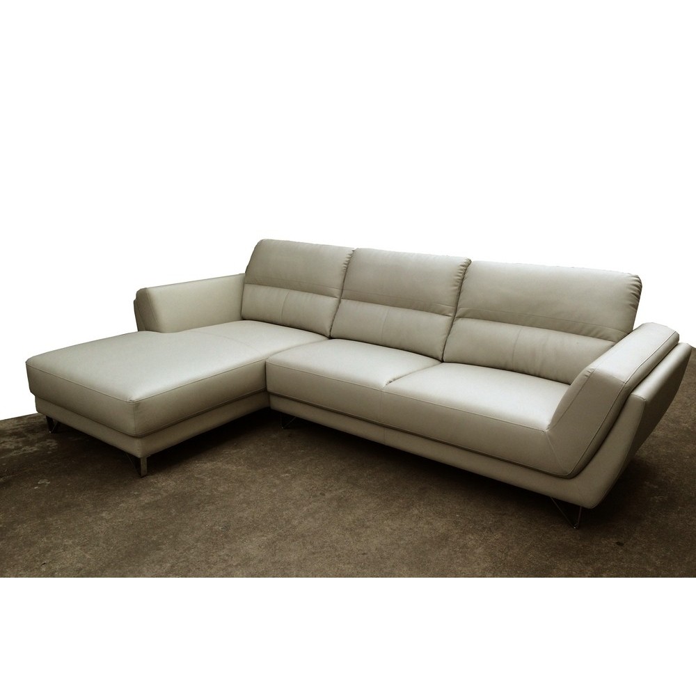 Canapé d'angle en cuir buffle italien de luxe 5 places COSTES gris clair, angle gauche, Gris clair pastel Canapé d'angle en cuir buffle italien de luxe 5 places COSTES gris clair, angle gauche, Gris clair pastel