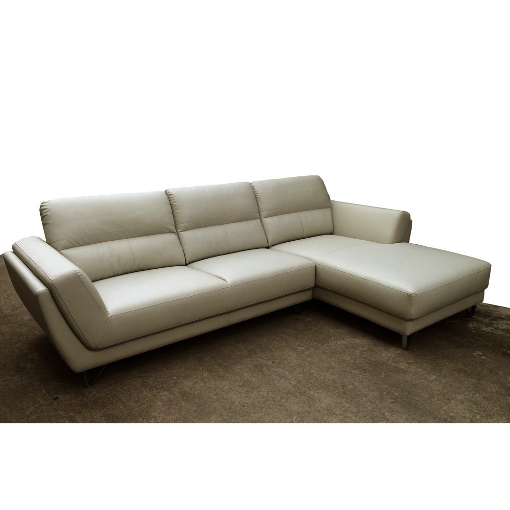 Canapé d'angle en cuir buffle italien de luxe 5 places COSTES, gris clair, angle droit, Gris clair pastel Canapé d'angle en cuir buffle italien de luxe 5 places COSTES, gris clair, angle droit, Gris clair pastel