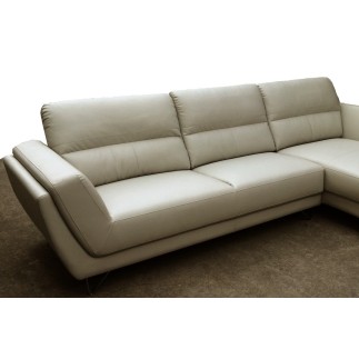 Canapé d'angle en cuir buffle italien de luxe 5 places COSTES, gris clair, angle droit, Gris clair pastel