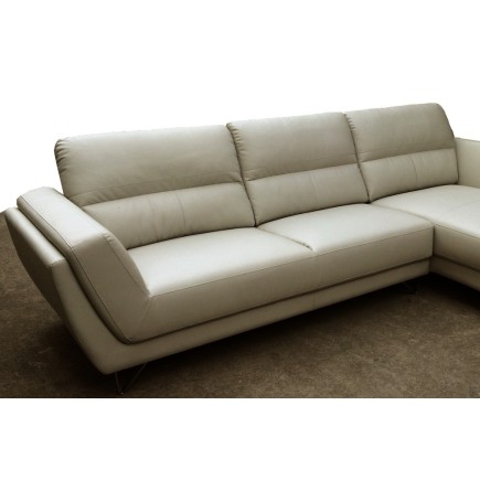 Canapé d'angle en cuir buffle italien de luxe 5 places COSTES, gris clair, angle droit, Gris clair pastel