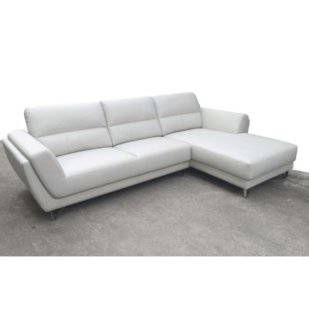 Canapé d'angle en cuir buffle italien de luxe 5 places COSTES, blanc, angle droit