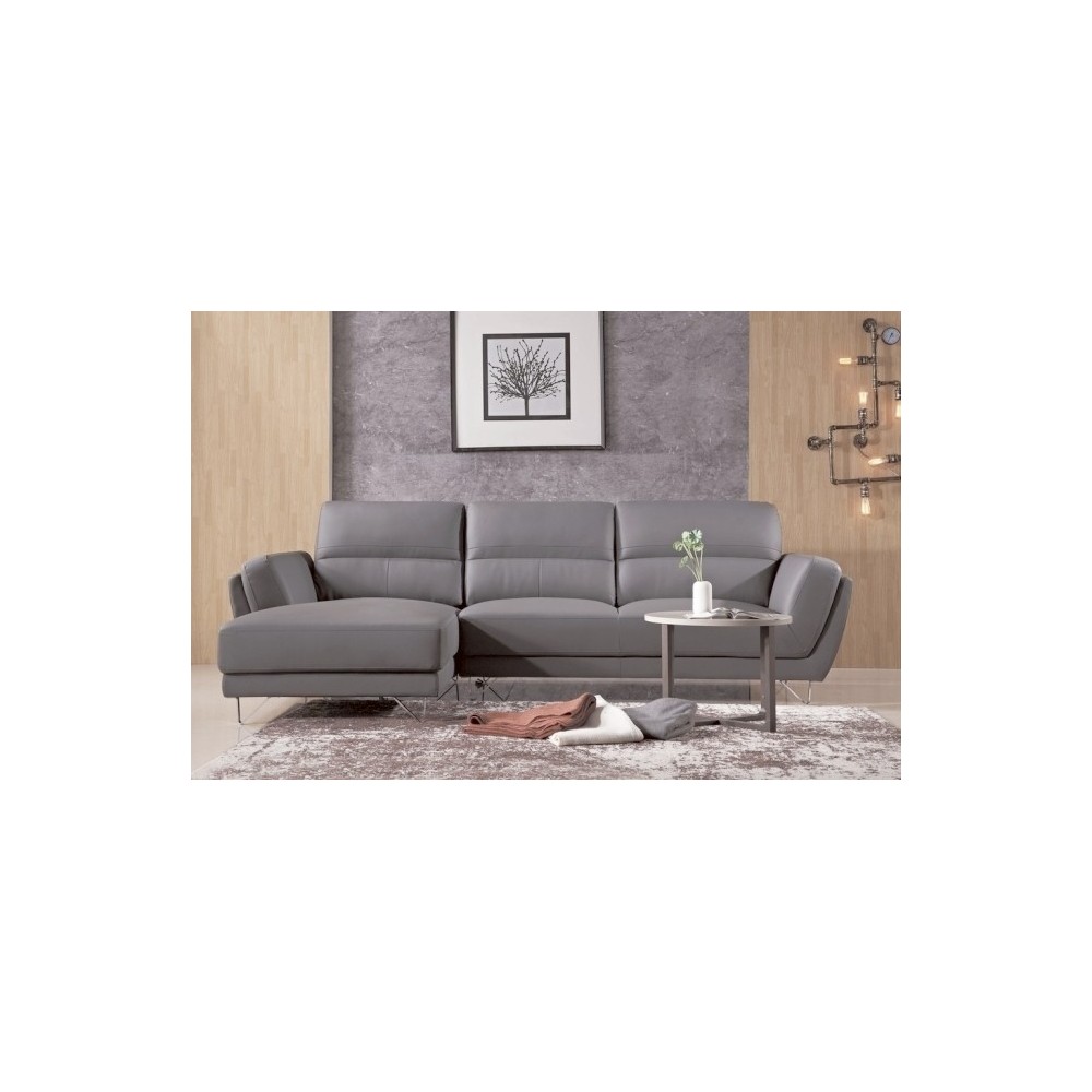 Canapé d'angle en cuir buffle italien de luxe 5 places COSTES moka, angle gauche Canapé d'angle en cuir buffle italien de luxe 5 places COSTES moka, angle gauche