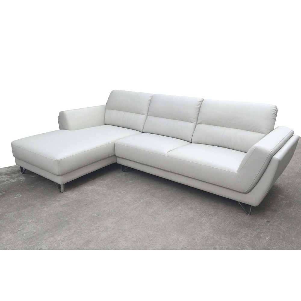 Canapé d'angle en cuir buffle italien de luxe 5 places COSTES blanc, angle gauche
