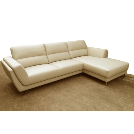 Canapé d'angle en cuir buffle italien de luxe 5 places COSTES, beige, angle droit