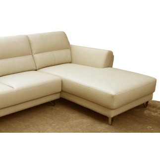 Canapé d'angle en cuir buffle italien de luxe 5 places COSTES, beige, angle droit