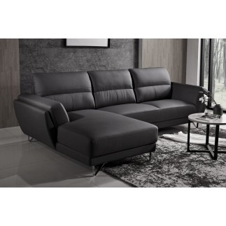 Canapé d'angle en cuir buffle italien de luxe 5 places COSTES noir, angle gauche